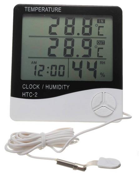 THERMOMETER HYGROMETER - TEMPERATURE HUMIDITY CLOCK - HTC-2 DIGITAL